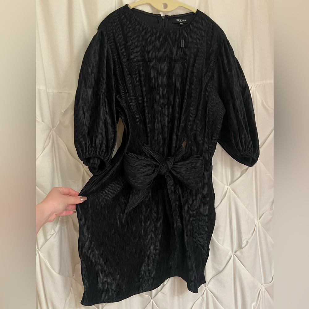 Beulah Dresses | Beulah Pleated Puff Sleeve Black Mini Dress One Size